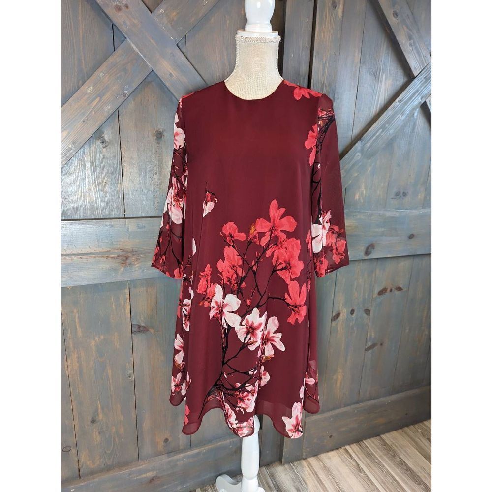 York And Company Eva Mendes dress XS maroon floral shift dress casual New